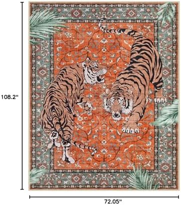 Moynesa Tiger Washable Area Rug, Boho 6x9 Rug for Living Room, Vintage Large Soft Bedroom Rug, Non Slip Ultra Thin Stain Resistant Floor Carpet for Dining Room Home Office, Rust - Image 2