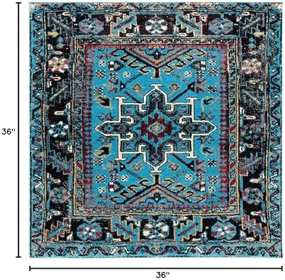 SAFAVIEH Vintage Hamadan Collection Area Rug - 3' Square, Light Blue & Black, Traditional Persian Design, Non-Shedding & Easy to Clean, Ideal for Living Room, Bedroom, Dining Space (VTH211M) - Image 2