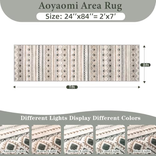 Runner Rug 2x7 Boho Geometric Area Rugs: Washable Kitchen Entryway Rug, Soft Non Slip Moroccan Long Hallway Rugs for Bedroom Bathroom Laundry Entryway Staircase Foyer(Brown Green,2'x7') - Image 2