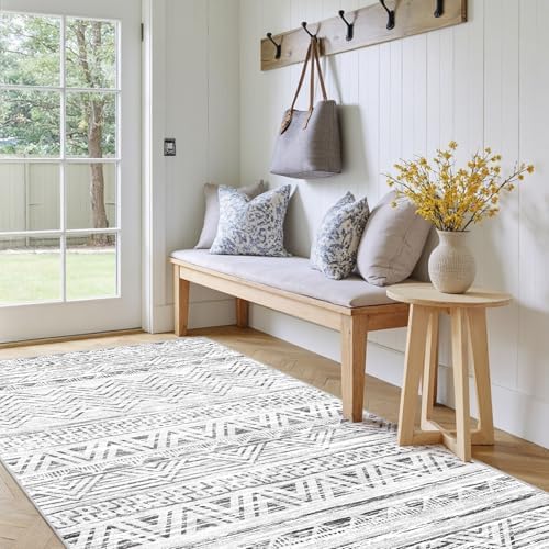 3x5 Area Rug Washable Moroccan: Non Slip Entryway Floor Mat Grey by Ksrau