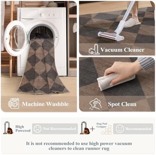 Beeiva Checkered Print Hallway Runner Rug 2x6, Moroccan Kitchen Runner Rugs Non Skid Washable 6ft Ultra Thin Stain Resistant Entryway Decor, Diamond Gingham Alfombra for Bathroom Laundry (Brown/Black) - Image 5
