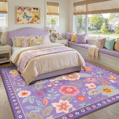 RELEANY Floral Washable Square 8ft Area Rug Purple/Pink - Image 2