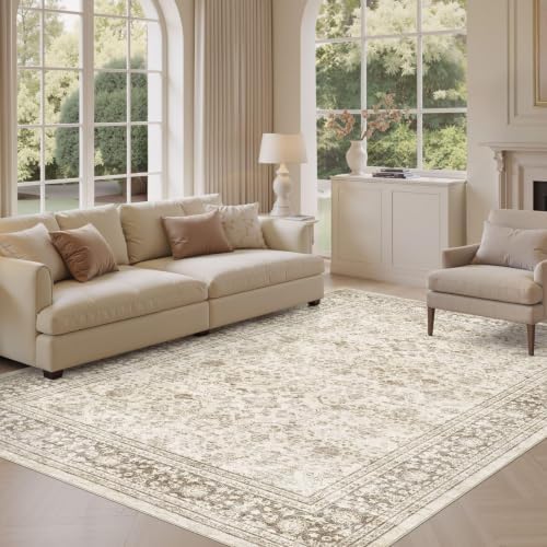 7x10 Area Rug:Washable Vintage Yellowish Brown Rugs for Living Room by ZUNTKON