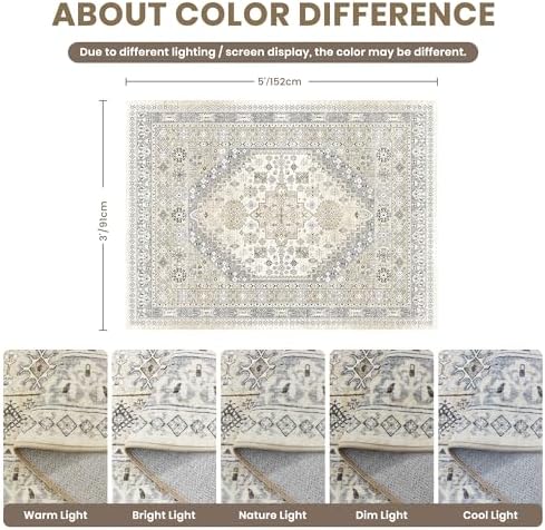 zesthome 3x5 Rug for Entryway,Washable Area Rug,Beige - Image 2