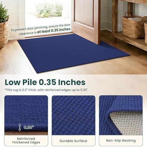 KOZYFLY Washable 4x6 Entry Woven Area Rug, Braided Throw Rugs for Entryway, Non Slip Door Mat Indoor Entrance, Front Porch Carpet for Foyer, Kitchen, Bedroom, Living Room, Deep Navy Blue - Image 5