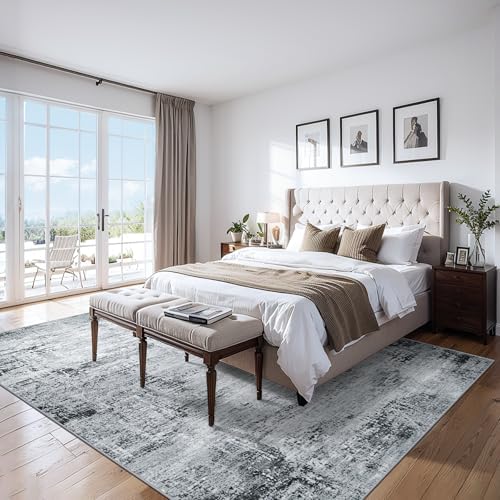 PLHXFR 9x12 Area Rug Living Room: Modern Abstract Washable Carpet Black - Image 2