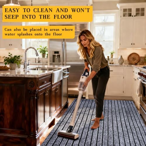 2x8 ft Outdoor Runner Rug, Non-Slip Indoor Outdoor Carpet Runner with TPR Backing, Waterproof Mat for Hallway, Kitchen, Patio, Garage, Deck, Entryway, Grey Wide Stripes - Image 4