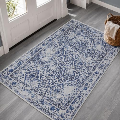 Small 2x3 Rug Boho Washable Area Rug for Entryway Door Mat, Blue by LLRULLGS
