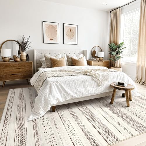 Tortania Area Rug Living Room Rugs - 10x14 Washable Large Soft Neutral Boho Moroccan Bohemian Farmhouse Rug Indoor Floor Carpet for Bedroom Under Dining Table Home Office Decor - Beige - Image 3