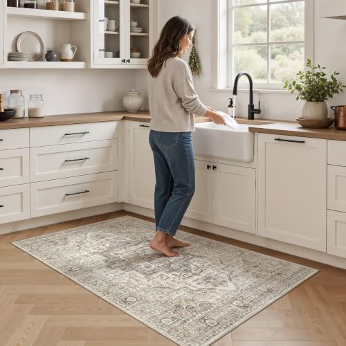 3x5 Washable Rug: Non Slip Soft Vintage Light Brown Entry Rug - Image 2