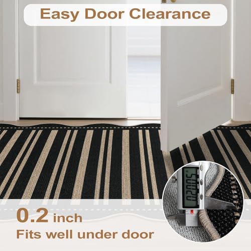 Striped Easy Jute 4x6 Outdoor Patio Rug, Washable Indoor Outdoor Black Kitchen Rugs Farmhouse Neutral Non Slip Area Rug for Living Room Backyard Bedroom - Image 6