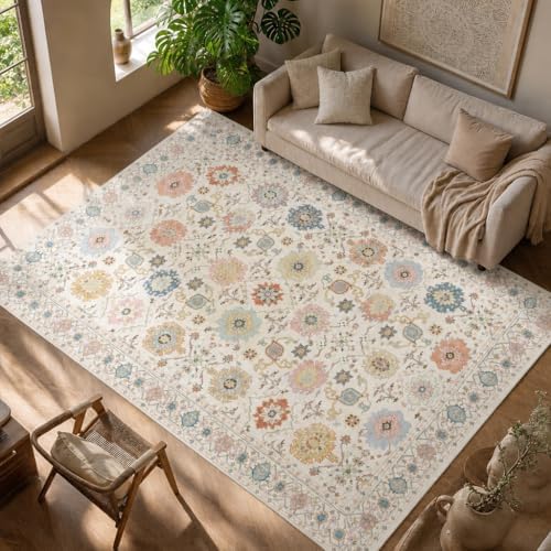Amada Vintage Washable Area Rug,9'x12',Beige/Multi - Image 2