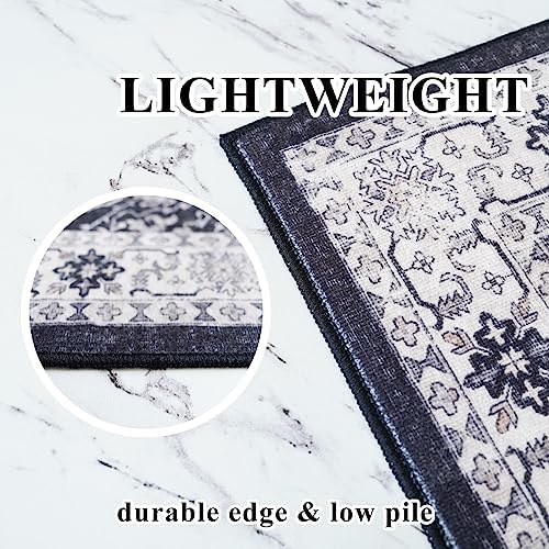 Hallway Washable Runner Rug - 3x6 Kitchen Rugs Entryway Rug Runner Vintage Soft Floor Mat Non Slip Indoor Farmhouse Carpet for Bathroom Living Room Bedroom (3 X 6, Black) - Image 5