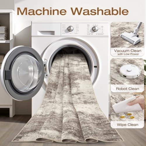 LOONGRUG 6x9 Area Rug Washable Neutral Modern Rug for Living Room Mocha - Image 2