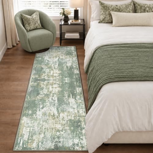 RELEANY Washable Runner 2'x6' Abstract Area Rug for Hallway Light Green - Image 3