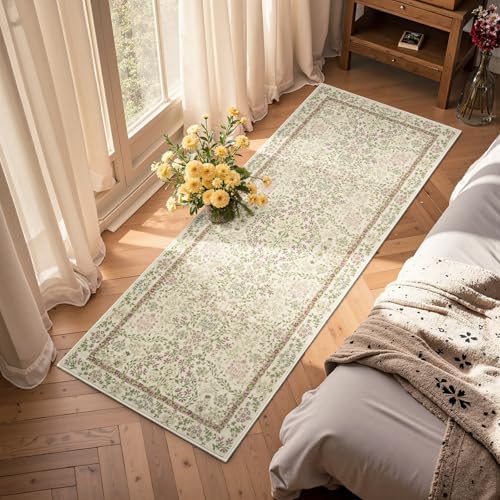 jinchan 2x6 Washable Hallway Runner Rug, Floral Non-Slip, Pastoral Green - Image 4