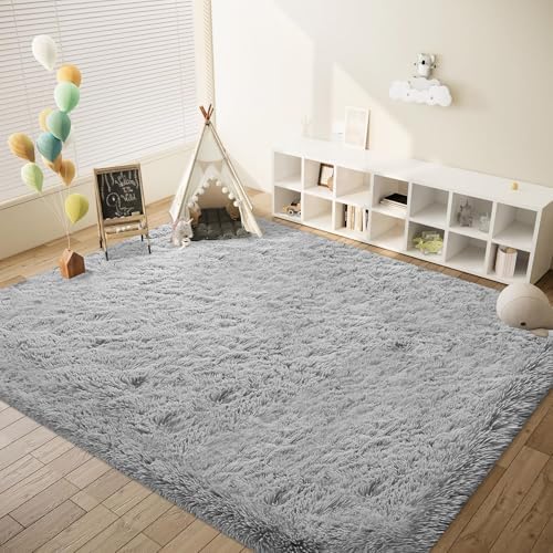 8x10 Area Rugs for Living Room: Fluffy Shag Soft Washable Rug Large Fuzzy Plush Indoor Carpet for Bedroom Nursery Playroom Kids Girls Boys Room (Grey, 8'x10') - Image 5