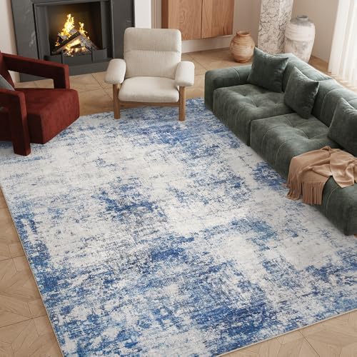 8x10 Blue Gray Washable Area Rug for Living Room, Abstract Print by Unknown
