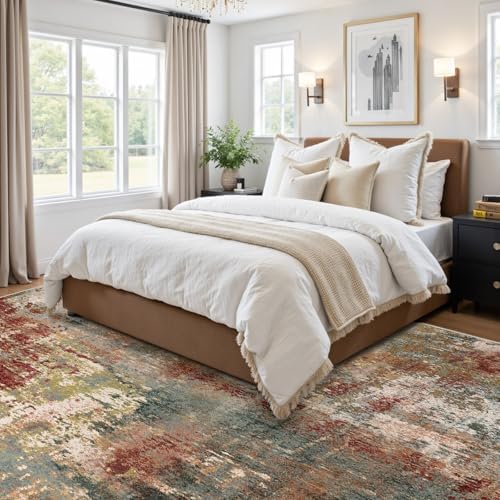 RELEANY Washable 8'x10' Abstract Area Rug for Living Room Rustic Brown - Image 2