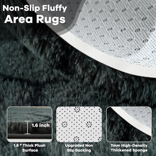 Noahas 4x6 Dark Grey Fluffy Soft Area Rug Non-Slip for Bedroom Living Room - Image 4