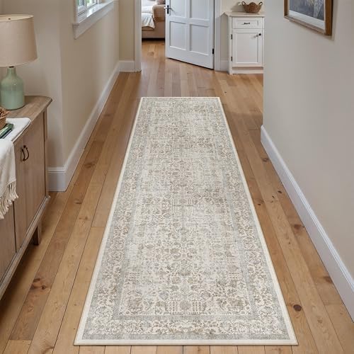 PureCozy Taupe Runner Rug 2'6"x14' Vintage Floral - Image 5