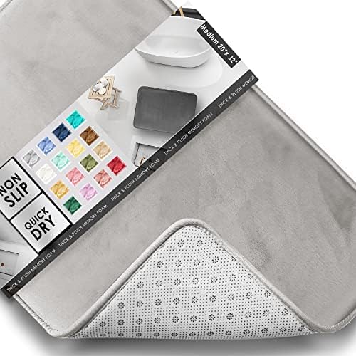 Clara Clark Bathroom Rugs, Velvet Memory Foam Bath Mat, Non-Slip, Machine Washable Bath Rugs - Dries Quickly, Ultra Soft Plush Bath Mats for Bathroom, 20 x 32, Silver by ClaraClark