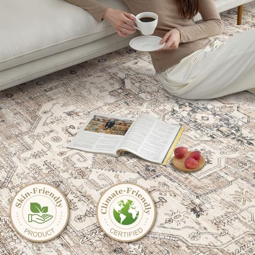 Area Rugs 9x12 Living Room: Washable Vintage Tea Brown Rug - Image 5
