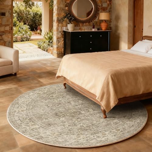 4x4 Round Bedroom Rug Washable: Living Room Rug Stain Resistant Non Slip Low Pile Small Area Rugs for Bedroom Kitchen Entryway Living Room Bedside Office Dorm Kids Room Entrance - Image 5