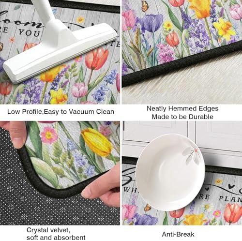 Spring Kitchen Rugs Sets of 2 Non Slip Washable, Tulip Lavender Floral Summer Spring Kitchen Mats Home Decor Rug Decorations Indoor - Image 6