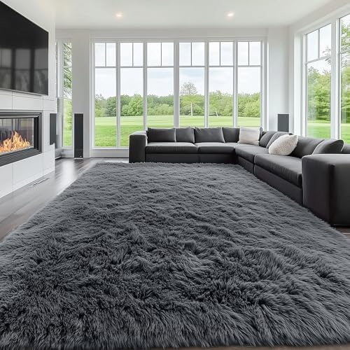 OLANLY 10x10 Machine Washable Large Area Rugs for Living Room, Bedroom, Soft Fluffy Shaggy Bedside Rug, Indoor Floor Carpet for Kids Girls and Boys, Dorms, Nursery, Home Decor Aesthetic, Grey - Image 5