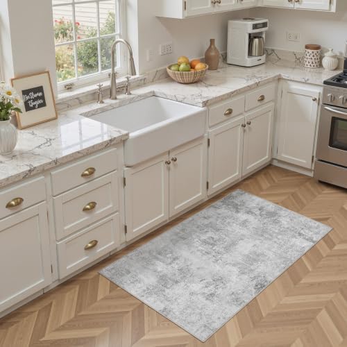 Tortania Area Rug Living Room Rugs - 3x5 Washable Soft Neutral Boho Moroccan Farmhouse Mat Indoor Floor Carpet for Bedroom Under Dining Table Home Office Decor - Ivory Grey - Image 4