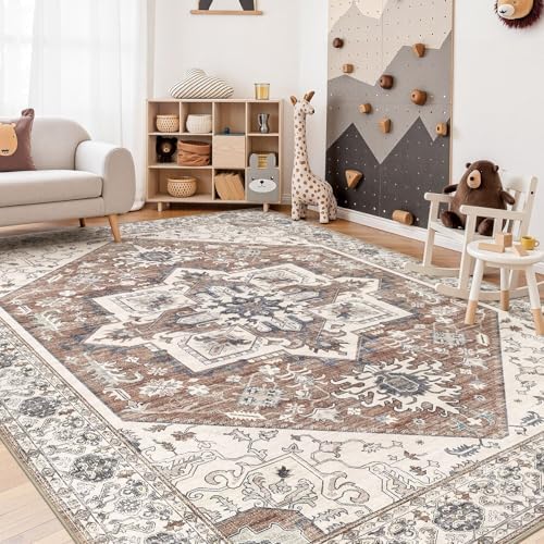 Area Rug 7x9 for Living Room - Washable Oriental Vintage Floral Distressed Large Indoor Carpets with Non Slip Back for Bedroom Dining Room Nursery Office Home Decor -Terracotta/Brown - Image 7