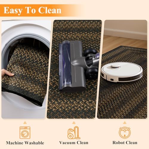 HEBE Faux Jute Kitchen Rugs Set of 2, Washable Kitchen Mats for Floor - Image 5