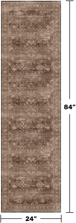 Brown Boho Washable 2x7 Runner Rugs for Hallway Kitchen Bedroom Beside Laundry Room Bathroom Rug, Pet & Kids Friendly, Non Slip Low Pile Stain Resistant Soft Faux Wool Long Dark Earthy Floor Carpet - Image 2