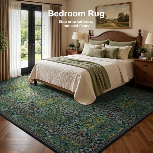 Lofus Washable Rugs for Living Room, Botanical Print Carpet Green 9 x 12 - Image 2