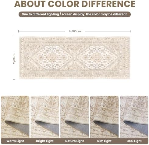 zesthome 2x6 Runner Rug Non Slip,Washable Hallway Runner Rug,Beige - Image 2