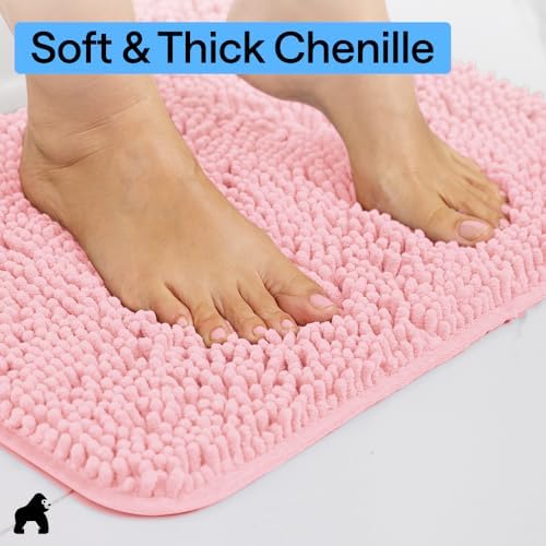 GORILLA GRIP Chenille Bath Rug Mat for Square Toilet Base, 24x19 Light Pink - Image 5
