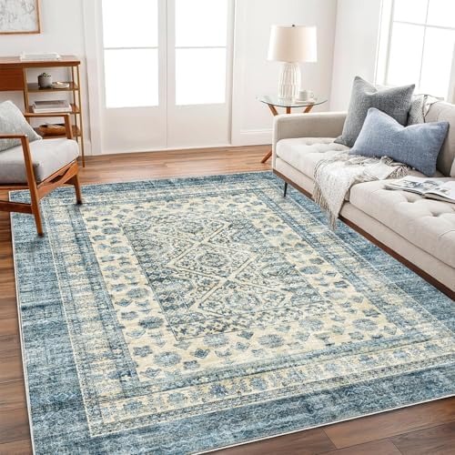 CHAMPLANT Washable Area Rug 4'x6' Vintage Traditional Floor Cover Foldable Thin Rugs Retro Kitchen Indoor Distressed Non Slip Carpet Floral Print Mat Bedroom Living Room by CHAMPLANT