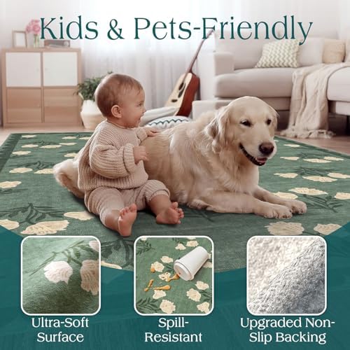 Sage Green 3ft Entryway Round Rug, 3x3 Small Floral Circular Rug - Image 2