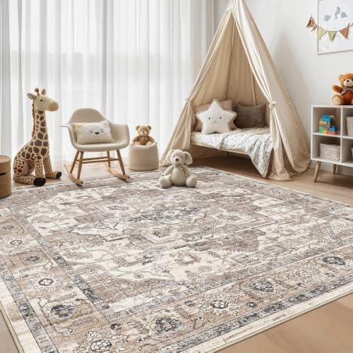 8x8 Square Area Rug: Washable Tea Brown Area Rug for Living Room - Image 3