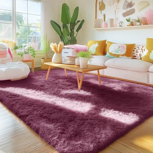 OLANLY Area Rugs for Living Room Bedroom, Machine Washable 4x5.9 ft Soft Fluffy Shaggy Bedside Rug, Indoor Floor Carpet for Kids Girls and Boys, Dorms, Nursery Rooms, Home Decor Aesthetic, Burgundy - Image 3