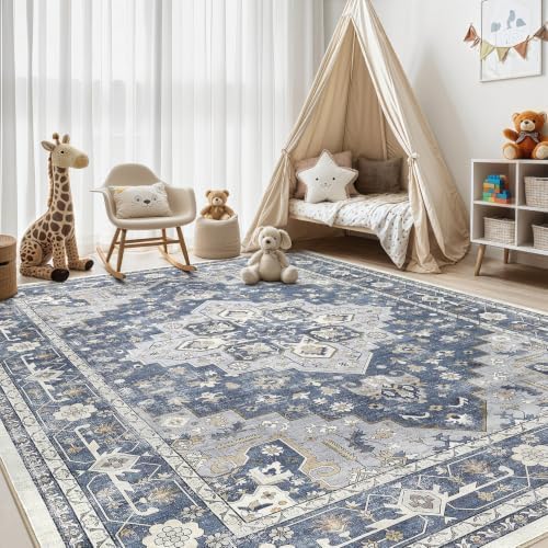 Washable 5x7 Area Rugs: Gray Blue Rug for Living Room - Image 3