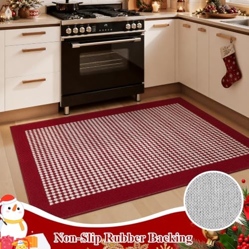 Ileading Christmas Indoor Door Mat Washable Red Xmas Dog Muddy Rug 3x5ft - Image 4