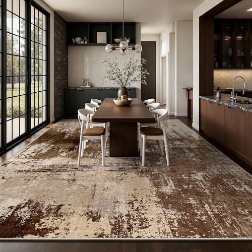 10x14 Area Rugs - Modern Abstract Washable Rug, Ultra Soft Non Slip Low Pile Large Brown Rugs for Living Room, Floor Carpet for Bedroom Dining Room Office Laundry Nursery Home - Image 3
