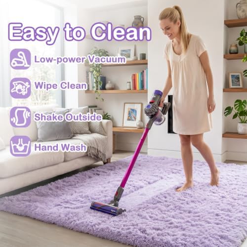 PAGISOFE Round Rugs 5Ft, Purple Area Rug, Circle Rug for Kids Bedroom, Fluffy Shaggy Carpets, Indoor Small Teepee Furry Mat, Comfy Reading Carpets, Circular Rugs for Girls Baby Room Decor Aesthetic - Image 4