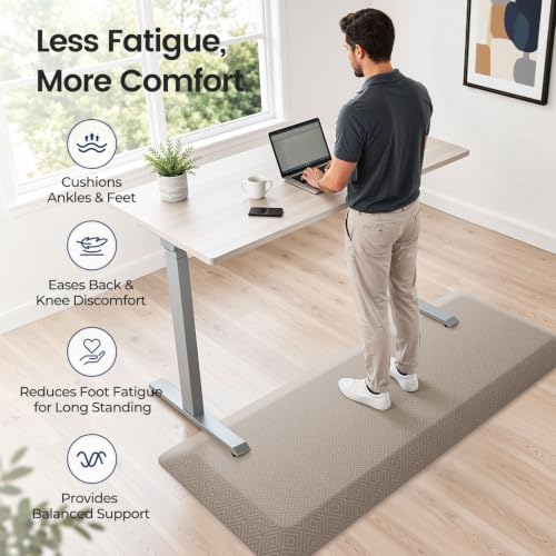 1" Extra Thick Anti Fatigue Kitchen Mats for Floor Standing Desk Mat, Khaki - Image 5