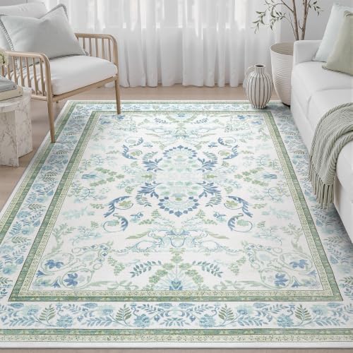 DCX Blue and Green Washable 6x9 Area Rug by DCXWashableRug