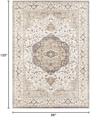 Area Rug for Living Room - 8x10 Soft Washable Oriental Vintage Floral Distressed Large Carpet - Fade Stain Resistant Non Slip Rugs for Bedroom Dining Room Nursery Dorm Office Home Decor-Camel/Beige - Image 2