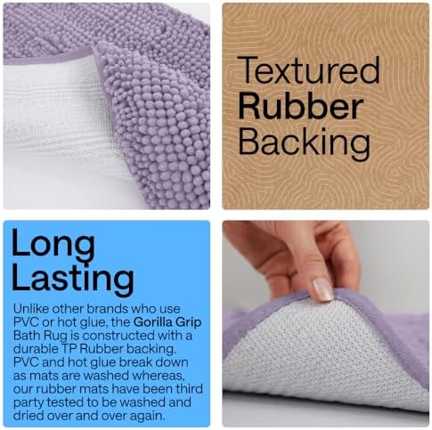 GORILLA GRIP Bath Rug Mat for Bathroom, Absorbent Chenille, 30x20 Purple - Image 3