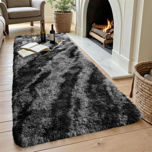 Noahas 2x6 Black Fluffy Soft Runner Rug Non-Slip for Bedroom Dorm Hallway - Image 4